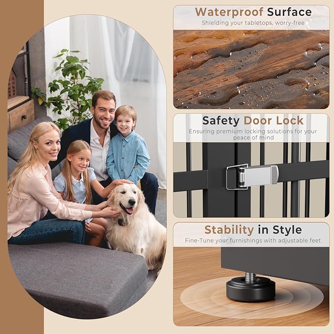 Lyromix 94.48'' Dog Crate Furniture Large Breed TV Stand with Double Rooms,Wooden Dog Kennel Dog Crate End Table with Removable Divider for Large Medium Dogs, Can Use Separately