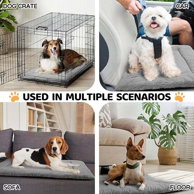 Dog Bed, Dog Crate Mat Washable, Ultra Soft & Anti-Slip Large Dogs Bed Crates & Kennels, Suitable for Dogs Up to 70 lbs, 36" x 23", Dark Grey