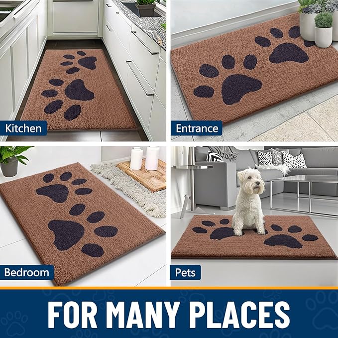 Smiry Dog Door Mat for Muddy Paws 48x30, Dirt Trapper Non Slip Washable Indoor Doormats, Absorbent Entryway Carpet for Inside Floor, Camel and Black