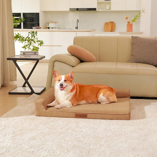 Orthopedic Dog Beds Large Sized Dog, Memory Foam Pet Bed for Large Dogs, Removable and Washable Microsuede Cover, TPU Waterproof Liner, Nonskid Bottom, 41x27x6 Inches, Khaki