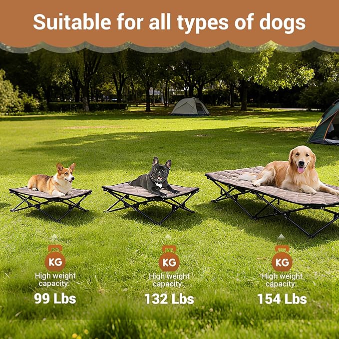 KingCamp Elevated Dog Bed for Small Dogs, Raised Outdoor Indoor Portable Cooling Cot Lifted Pet Hammock Off Ground with Washable Breathable Mesh & Frame with Non Slip Foot for Camping Backyard, Black