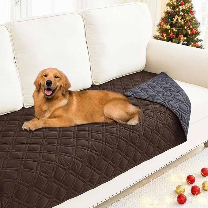 Smiry Waterproof Dog Blanket, 30x70 Inch Soft Pet Bed Cover Reversible, Washable Sofa Couch Furniture Protector for Small Medium Large Dog Puppy Cat, Geometric, Chocolate/Dark Grey