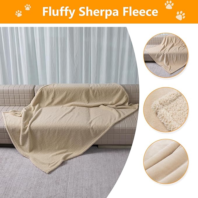 Waterproof Dog Blanket Reversible Pet Bed Cover Puppy Fluffy Cream Blankets Leakproof Sofa Couch Cover Cat Pet Blanket for Warm Washable-M