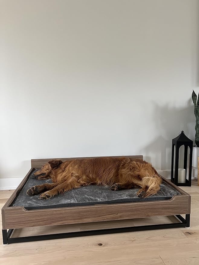 Milo TailZzz Wooden Dog Bed & Couch with Water-Resistant Mattress, Large to Extra Large Elevated Pet Bed with Calming Mattress, Greenguard Gold Certified