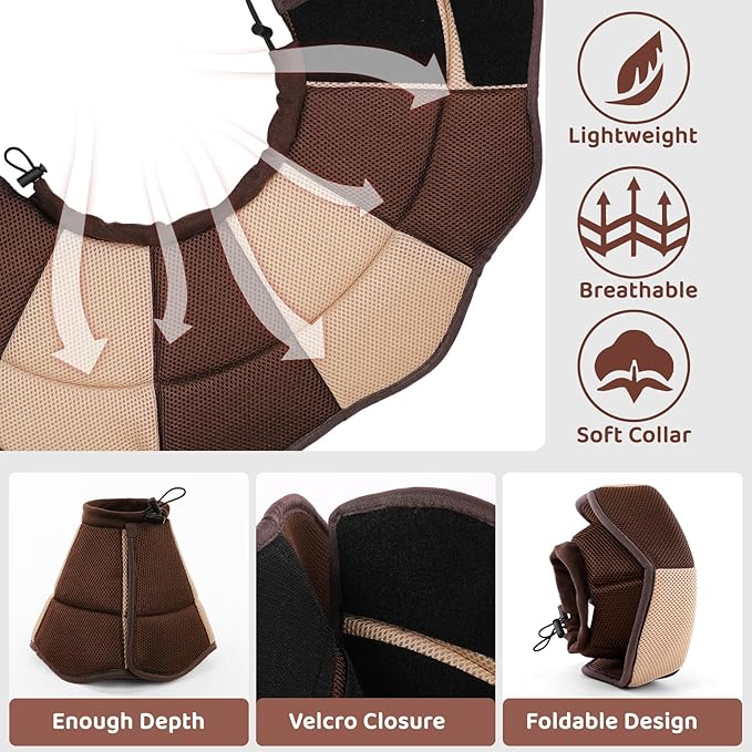 SUNFURA Dog Cone - Soft Cone for Dogs to Stop Licking, Pet E-Collar Alternative After Surgery, Adjustable Pet Recovery Collar for Wound Healing, Brown Medium