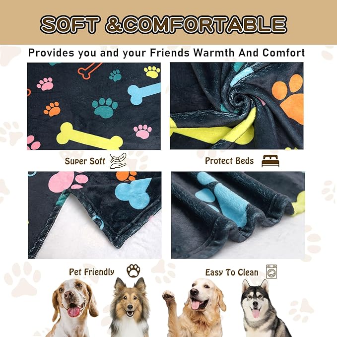Rezutan Dog Blankets for Large Dogs, Medium Dog Blanket Soft Fluffy Premium Fleece Flannel Throw for Pet Puppy Cat Paw Blanket, Black Grey, 50x60 inch