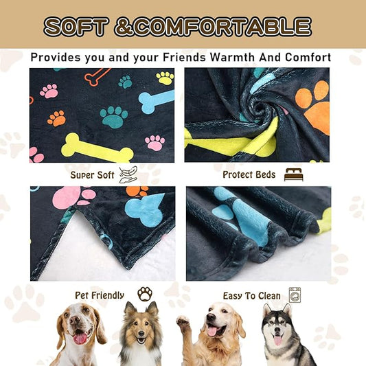 Rezutan Dog Blankets for Large Dogs, Medium Dog Blanket Soft Fluffy Premium Fleece Flannel Throw for Pet Puppy Cat Paw Blanket, Black Grey, 50x60 inch