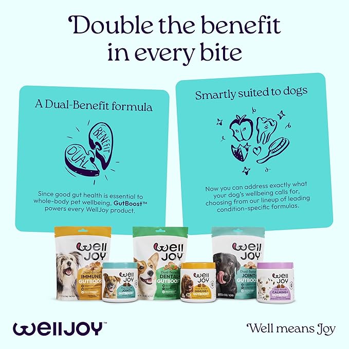 WellJoy Dog Supplement Joint+ GutBoost | Dog Health Supplement | Supports Healthy Flexible Joints | Dual-Benefit GutBoost Formulation | Vet Formulated | USA Made | Chicken Flavor | 90 Soft Chews