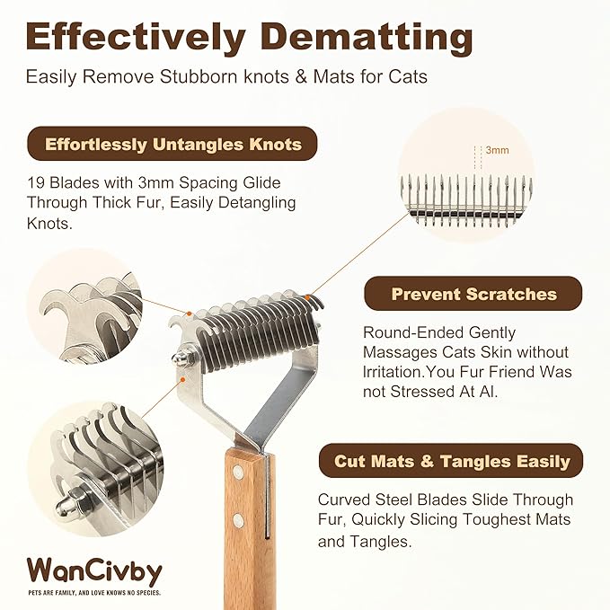 Undercoat Rake Dog Brush Dematting Comb cat shedding tool Dematting Tool Pet Brush Efficiently Detangle and Groom Coats for Large Medium Small Dogs and Cats Comb for Grooming Premium (2 in 1)