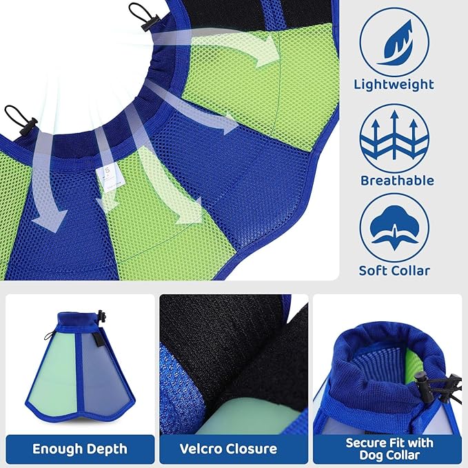 SUNFURA Dog Cone - Soft Cone for Dogs to Stop Licking, Dog Cones Recovery Collar Alternative After Surgery, Adjustable Pet E-Collar for Wound Healing, Blue Green Medium