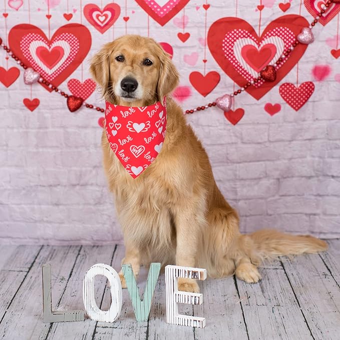 ADOGGYGO Valentine Dog Bandana, Multiple Sizes Offered, Triangle Dog Scarf Valentine Bandana for Medium Large Dogs (Large)