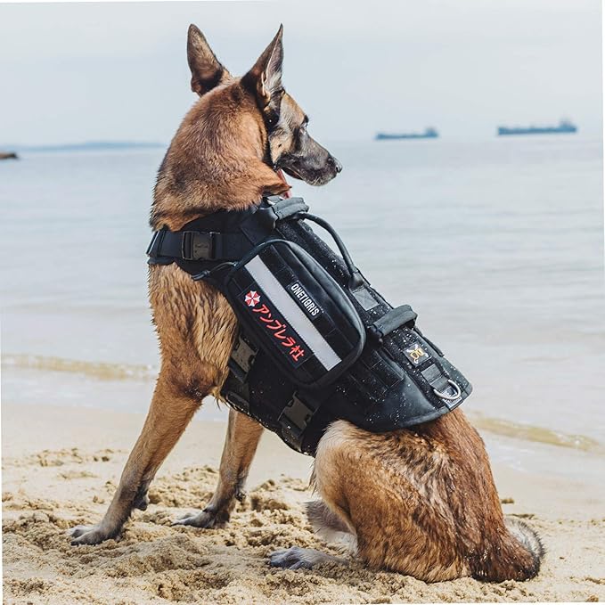 OneTigris Large Tactical Dog Harness, No Pulling Adjustable Dog Vest Harness, Heavy Duty Dog Harness with Handle, Large Hook and Loop Panels for Patch Grey