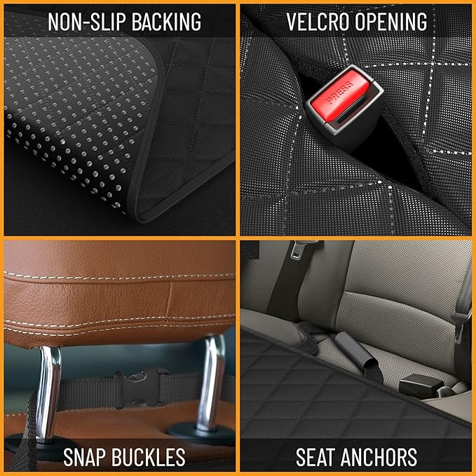 Active Pets Dog Car Seat Cover for Back Seat, Waterproof Pet Protection Hammock, SUV Truck Car Backseat Protector with Safety Features, Black