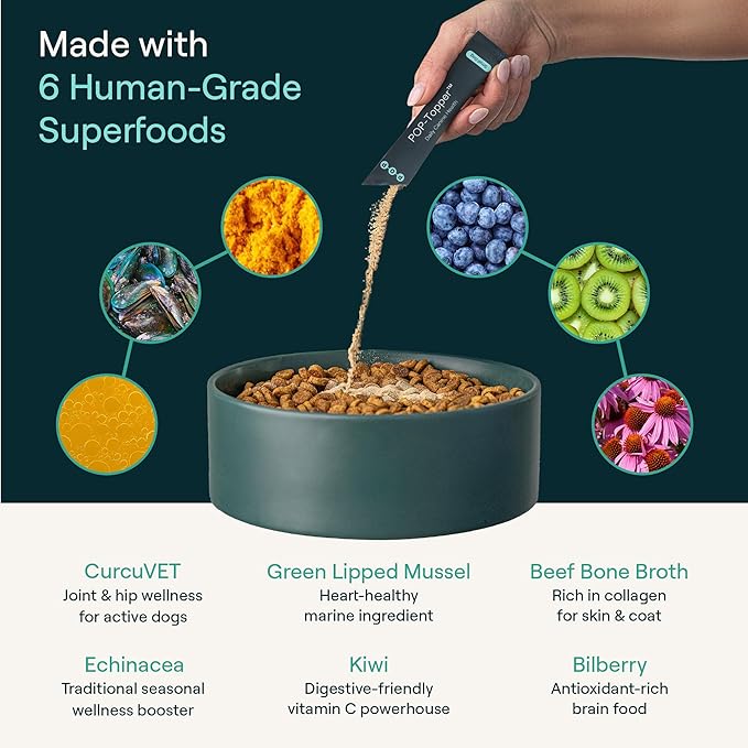 Dog Food Supplement – Multivitamin Powder for Dogs - Bone Broth Base with 6 Human-Grade Superfoods - Supports Joints, Gut, Skin & Coat - Ideal for Picky Eaters, Under 35 lbs - 30 Packets