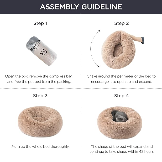Bedsure Calming Dog Bed for Medium Large Dogs - Donut Washable Large Pet Bed, 33 inches Anti-Slip Round Fluffy Plush Faux Fur Dog Bed, Dark Grey