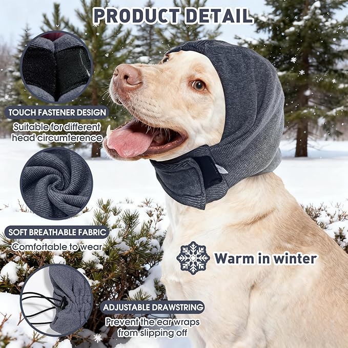Pacify Dog Calming Hoodie, No Shake Ear Wraps for Dogs, Adjustable Dog Ear Muffs Head Wrap for Noise Reduction, Anxiety Relief, Grooming, Thunder, Hematoma (Leadgray, L(Head Girth:18.5"-24.4"))