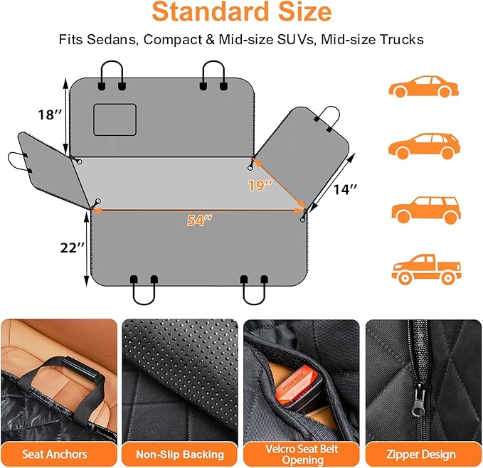 URPOWER Dog Seat Cover, 100% Waterproof Hammock 600D Heavy Duty Scratch Proof Nonslip Durable Soft Pet Back Seat Covers for Cars Trucks and SUVs