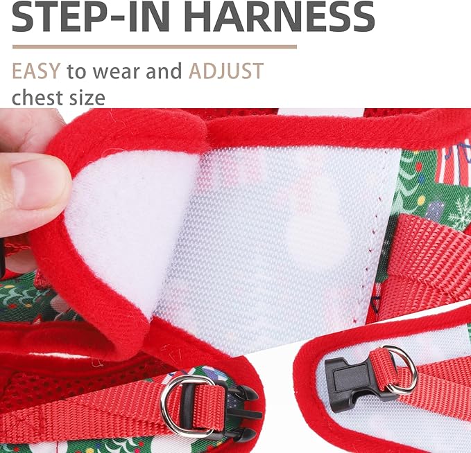 PUPTECK Adjustable Dog Harness Collar and Leash Set Step in No Pull Pet Harness for Small Medium Dogs Puppy and Cats Outdoor Walking Running, Christmas, L