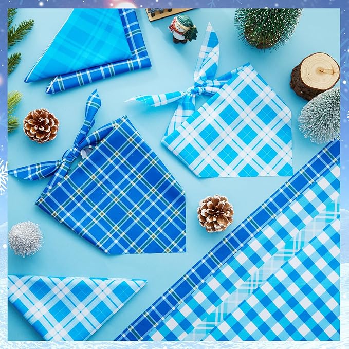 Abbylike 100 Pcs Winter Plaid Dog Bandanas Bulk Blue Bandanas for Dogs Triangle Kerchief Bibs Scarf for Small Medium Large Pets Winter Costume Accessories, 25 Styles (25.6 x 17.7 x 17.7 Inch)