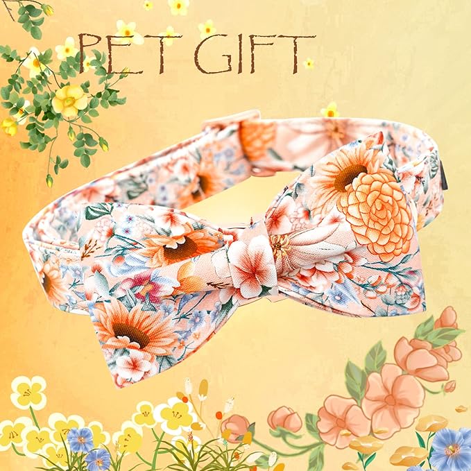 Lionheart glory Dog Collar, Floral Dog Bow Collar for Female or Male Dogs Collar with Bow Adjustable Bowtie Collar for Large Dogs Pet Gift