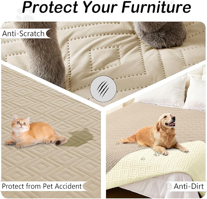 hyha Waterproof Dog Blanket, Soft Dog Bed Cover Pet Blankets, Waterproof Sofa Couch Cover for Dogs Washable, Reversible Pet Couch Covers for Sofa Furniture (40x90 Inch, Taupe/Beige)