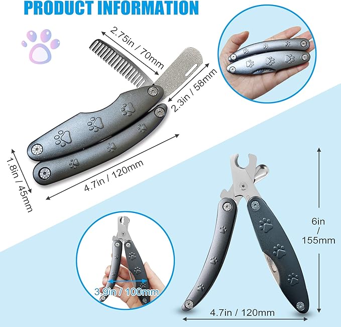 2025 Silent Design Nail Trimmer for Anxiety Sensitive Dogs, Sharp Blade Cut Thick Nail Smoothly, 3 in 1 Compact Build-in Nail File & Comb, Heavy Duty Manual Professional Dog Nail Clipper