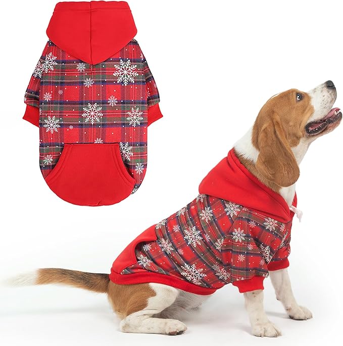 PUPTECK Christmas Winter Dog Hoodie Pet Sweatshirt Soft Warm Clothes Fleece Lined with Hat for Small Medium Large Dogs, Pocket Design, Snow M
