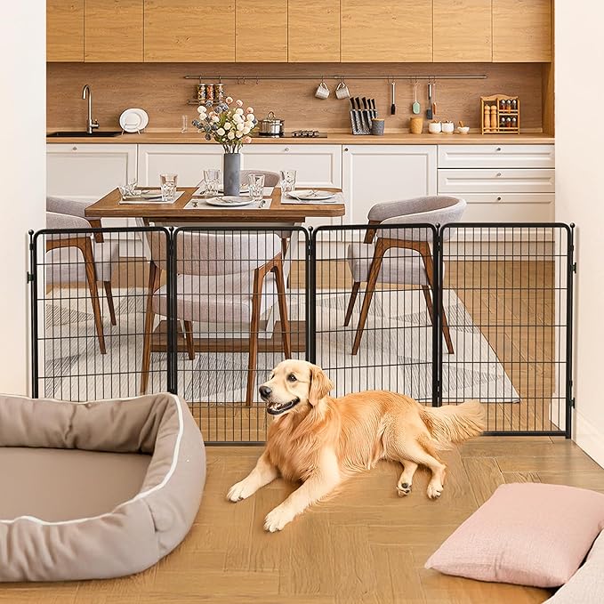 FXW Dog Gate Extra Wide Designed for Indoor Use, Adjustable Width Up to 111-inch Wide (45" H 4 Wire Panels for Large Dogs), Black