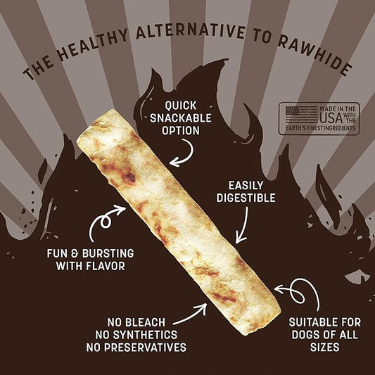 Earth Animal No Hide Strips - Natural Rawhide Free Dog Chew Strips, Barbeque Smoked Chicken & Turkey - 16 Count