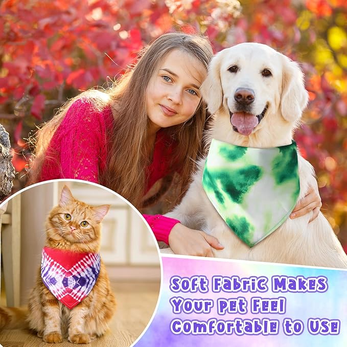 Amylove 120 Pcs Christmas Dog Bandanas Bulk Thanksgiving Day Holiday Triangle Dog Pack Puppy Kerchief Bandana Adjustable Pet Scarf for Pet Cat Costume Accessories Decor(Tie Dye)