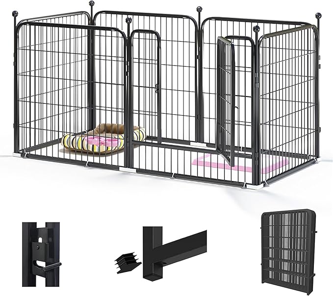 Dog Playpen Designed for Puppies/Small Dogs, Expandable Dog Pen for Indoor, 24 inch 8 Panels.Perfect Dog Pen for Camping, Yard, RV, Garden Fence, Black
