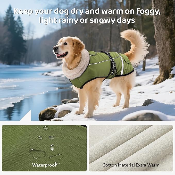 Dog Coat, Warm Dog Winter Coat Reflective Jacket Waterproof Fleece Vest, Pet Jacket Cozy for Cold Weather, Dogs Snowsuit Windproof, Adjustable Buckle for Small Dogs