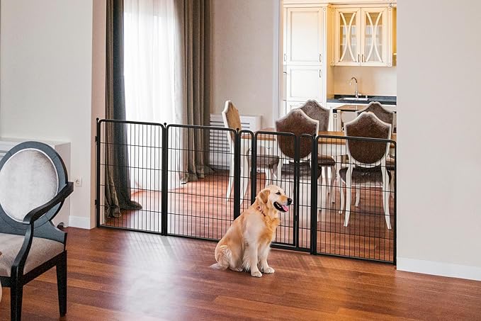 FXW Dog Gate Extra Wide Designed for Indoor Use, Adjustable Width Up to 111-inch Wide (40" H 4 Wire Panels for Medium and Large Dogs), Black