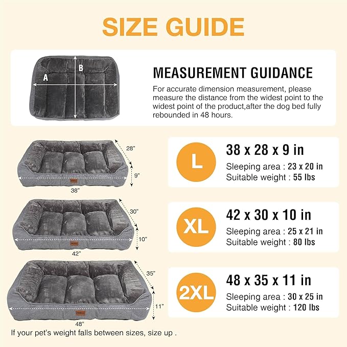 Orthopedic Dog Bed for Extra Large Dogs - Waterproof Memory Foam Dog Couch Bed with Sides, Pet Beds with Washable Cover & Non-Slip Bottom, Brown, 42x30 Inch