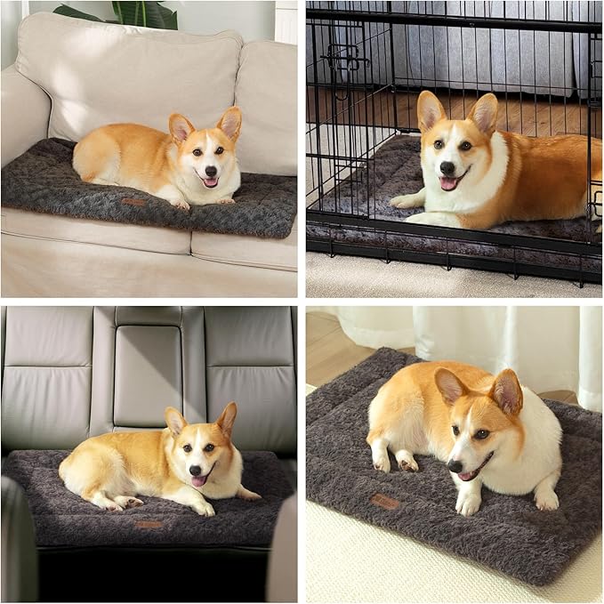 Fluffy Reversible Dog Bed Mat - Ultra Soft & Machine Washable Dog Crate Pad fit for Metal Kennel, Cozy Sleeping Mat, 29" x 18", Dark Gray