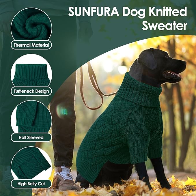 SUNFURA Dog Sweater Large Size Dogs, XL Dog Sweaters for Winter, Extra Large Breeds Girl Boy Pullover, Pet Knitted Knitwear Fall Sweatshirt for Pitbull, Labrador Retriever, Green X-Large