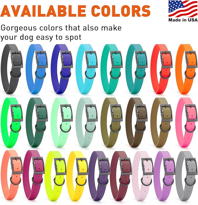 Dogline Biothane Coated Webbing Dog Collar with Black Metal Hardware: Durable Easy-Clean Everyday Collar for Dogs - Comfortable Adjustable Odor-Resistant Pet Collar, W1 x L22-25", Hunter Orange