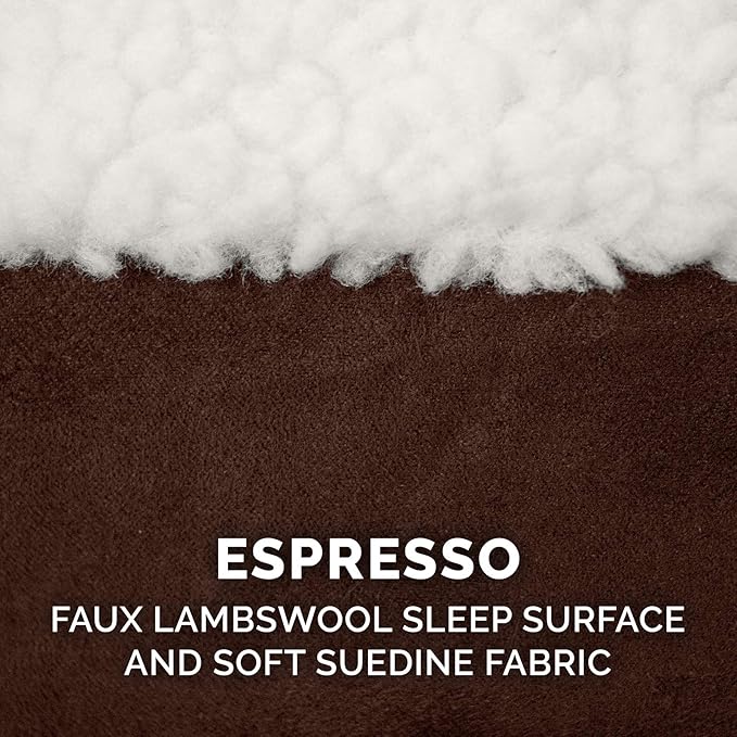 Furhaven 35" Round Cooling Gel Dog Bed for Large/Medium Dogs w/ Removable Washable Cover, For Dogs Up to 50 lbs - Sherpa & Suede Snuggery - Espresso, 35-inch