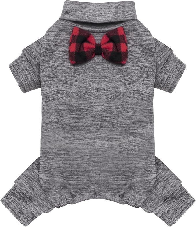 KYEESE Dog Pajamas for Small Dogs Turtleneck Stretchy Pet Pjs Dogs Sweater Super Soft Warm Material Pet Coats with Bowtie Dog Onesie Puppy Pajamas, Grey,XS