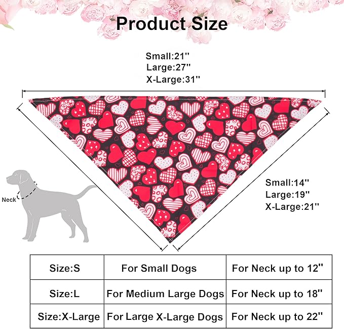 ADOGGYGO 4 Pack Valentine Dog Bandana Triangle Pet Scarf Red Pink Heart Pattern Valentine Bandanas for Medium Large Dogs (Large)