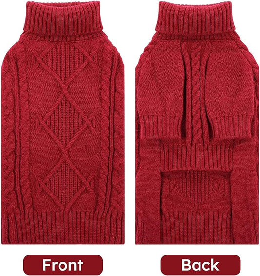 ASENKU Knitted Dog Sweater, Pullover Big Thermal Dog Winter Sweater, Turtleneck Doggy Sweaters for Large Medium Dogs Boy Girl,Warm Pet Sweatshirt for Boston Terrier,French Bulldog,L