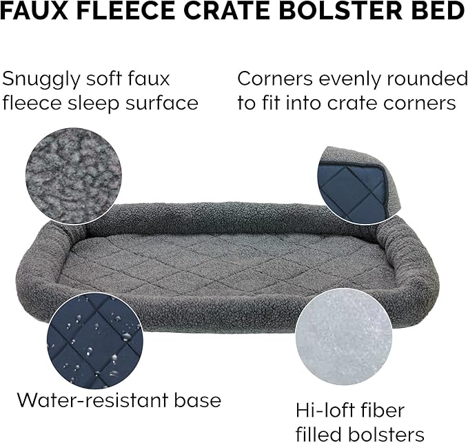 Furhaven Dog Bed for Extra Small Dogs & Indoor Cats, 100% Washable, Sized to Fit Crates - Sherpa Fleece Bolster Crate Pad - Gray, Extra Small
