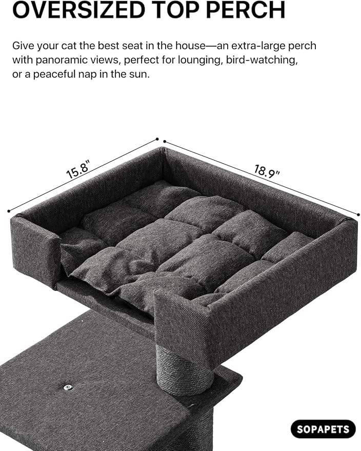 Maine Coon Cat Tree for Indoor Cats Large Adult,Modern Cat Tower for Extra Large Cats 20 lbs+,Heavy Duty Cat Tree with Sisal Scrathing Post,Hammock,Perch,Condo,Bed (Black)
