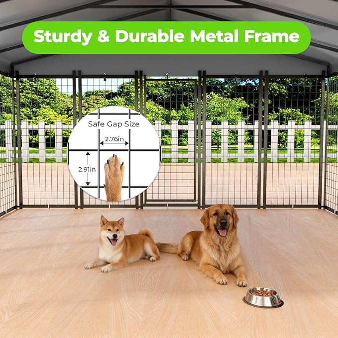 Dog Kennel Outdoor, 10x10 FT Heavy Duty Dog Pens Outside with Waterproof Roof, Metal Dog Run Fence with Galvanized Welded Wire Steel for Puppy Playpen