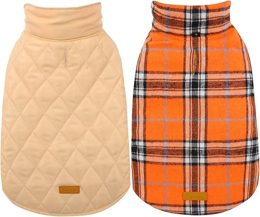 Kuoser Warm Dog Coat, Waterproof Dog Coats for X-Small Dogs, Adjustable Durable Doggie Winter Jacket Reversible Cozy Puppy Cold Weather Apparel from Small to Large Breed, Orange XS