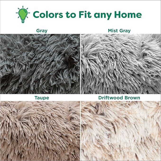 Furhaven 23" Round Calming Donut Dog Bed for Indoor Cats & Small Dogs, Washable, For Dogs Up to 20 lbs - Shaggy Plush Long Faux Fur Donut Bed - Gray, Small, 23.0"L x 23.0"W x 9.0"Th