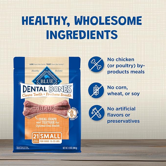 Blue Buffalo Dental Bones Small Natural Dental Chew Dog Treats Bag Value Pack