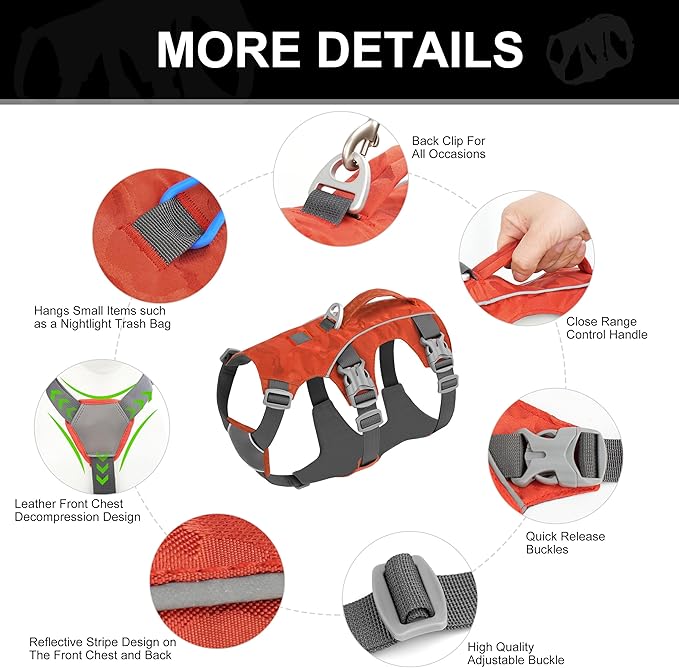 Escape Proof Dog Harness Small Sized Dog, Lightweight Full Body Pet Vest with Lift Handle & Leash Clip, Reflective Adjustable No Slip Dog Harness for Daily Walking(Vermilion,Chest:16-27")