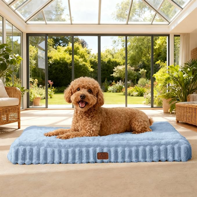 Orthopedic Dog Bed for Medium Dog, Waterproof Pet Bed,Non-Slip Bottom and Egg-Crate Foam with Removable Washable Cover Crate Bed,Blue,30"x20"x3"