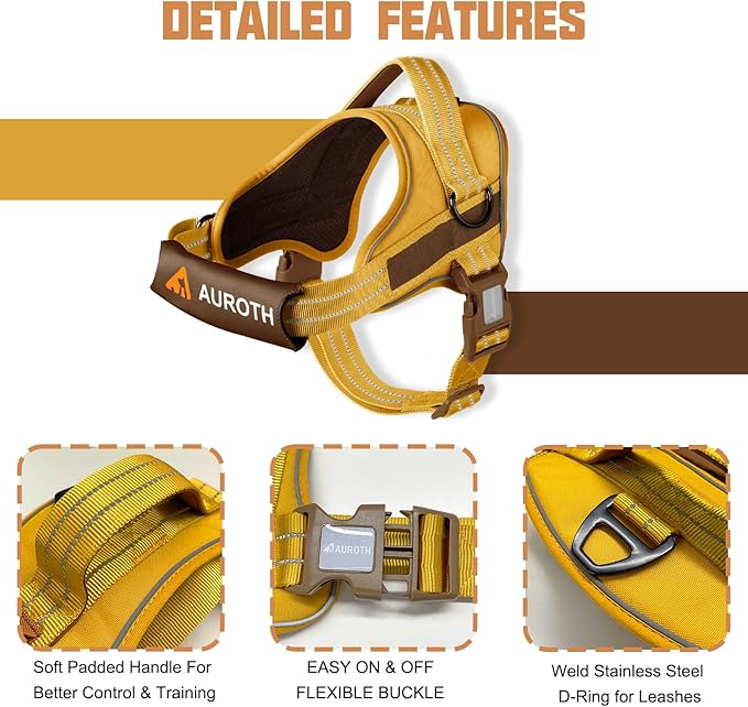 AUROTH Dog Harness No Pull Soft Padded Service Dog Vest, No Choke, Easy On Pet Vest with Handle, Adjustable Reflective Dog Harness for Small, Medium and Large Dogs, Easy Walking and Training